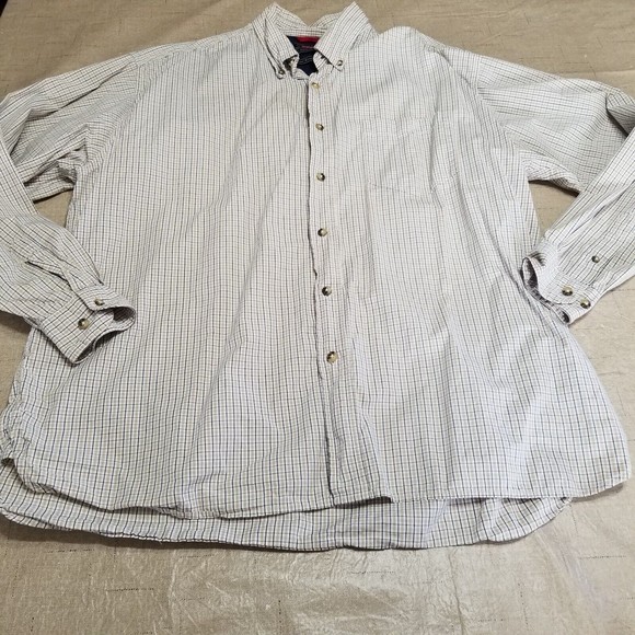 Wrangler Men's Beige Plaid Button Up Shirt Size XL Long Sleeve Cool River Cotton - Picture 4 of 11